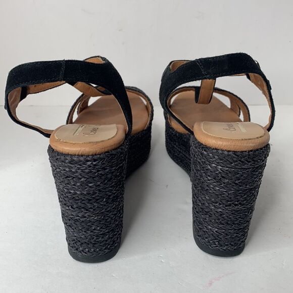 Carmen Saiz black suede T-strap woven jute espadrille platform wedges - Picture 7 of 10